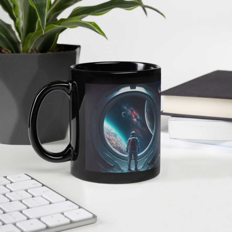 DEEP SPACE, Black glossy mug