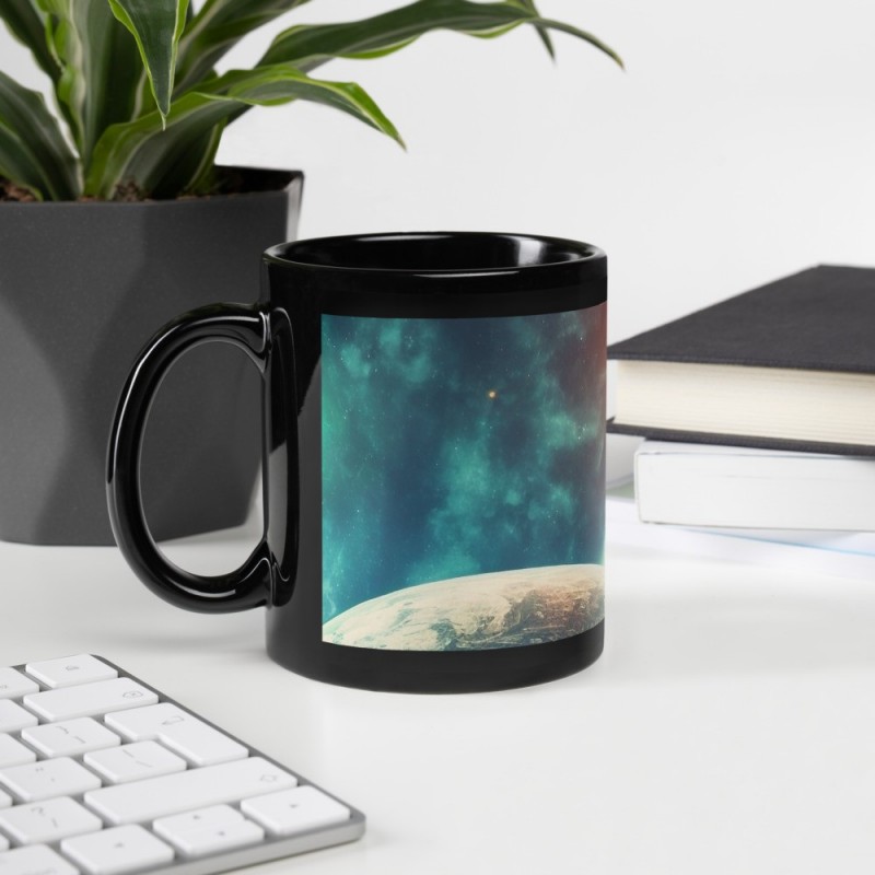 DEEP SPACE, schwarze glänzende Tasse