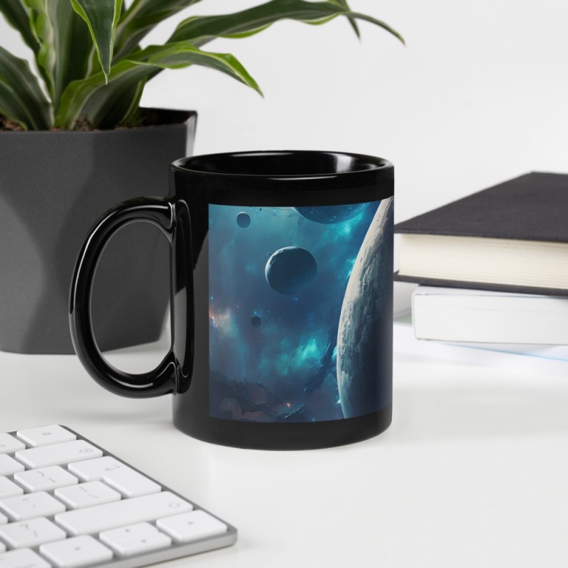 DEEP SPACE, Black glossy mug